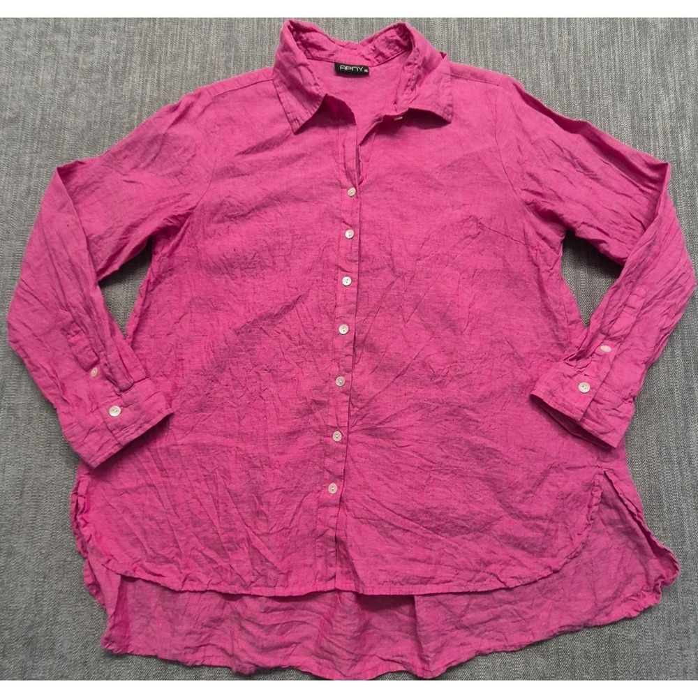 APNY womens pink 100% linen boyfriend shirt XL pleated back long sleeves buttons